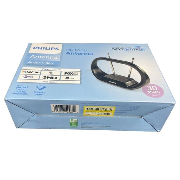 Philips 4K 8K TV Antenna Indoor VHF UHF HD Loop Passive Black NEW Fast Ship - Picture 2 of 4